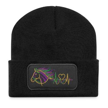 Pferd Herzschlag EKG Reiterin Reiten Geschenk Süß - Recycelte Patch Beanie - Schwarz - Vorne