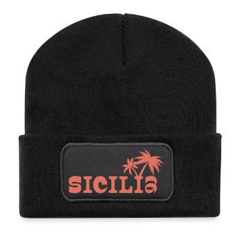 Sicilia Palm Island Sonnenuntergang - Recycelte Patch Beanie - Schwarz - Vorne