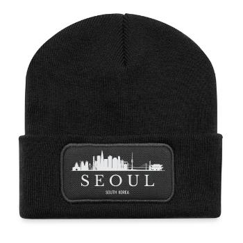 Silhouette de Séoul, Corée du Sud de Séoul - Beanie recyclé à patch - noir - Devant