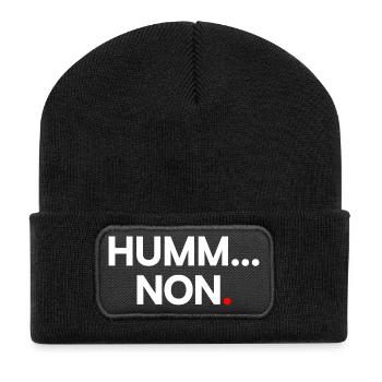 SUMM... NEIN | Minimalistischer humoristischer Ausdruck - Recycelte Patch Beanie - Schwarz - Vorne