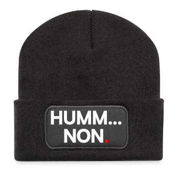 SUMM... NEIN | Minimalistischer humoristischer Ausdruck - Recycelte Patch Beanie - Dunkelgrau - Vorne