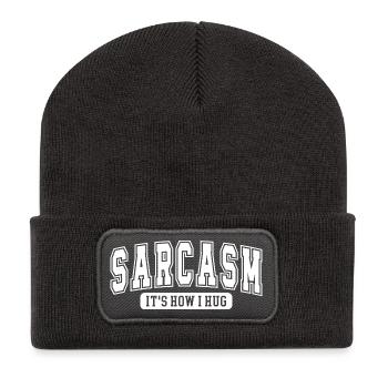Sarcasme – C’est comme ça que je fais un câlin | Drôle de proverbe pour Sar - Beanie recyclé à patch - charbon - Devant