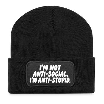 Ich bin nicht asozial, ich bin anti-dumm - Recycelte Patch Beanie - Schwarz - Vorne