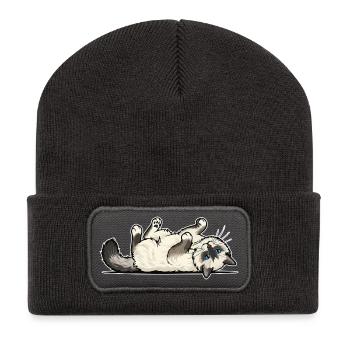 Grauer getigerter Katzen-Jäger-Jäger-Porträt - Recycelte Patch Beanie - Dunkelgrau - Vorne