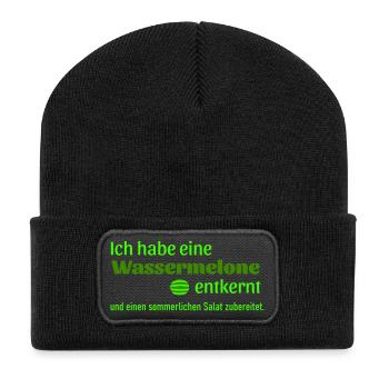 Wassermelone entkernt  - Recycelte Patch Beanie - Schwarz - Vorne