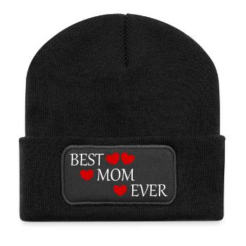 Muttertags Geschenk Mutter Muttertag Geschenkidee - Recycelte Patch Beanie - Schwarz - Vorne