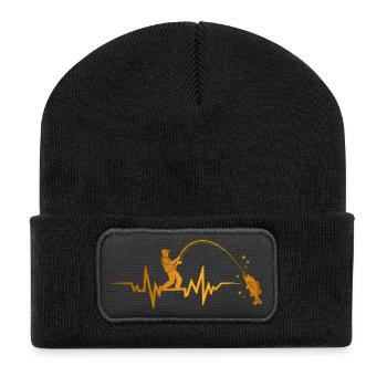 Angler Heartbeat ECG Fishing Pulse - Recycled Patch Beanie - black - Front