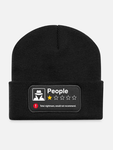 Menschen 1 Stern Bewertung Lustiges Sarkasmus - Recycelte Patch Beanie - Schwarz