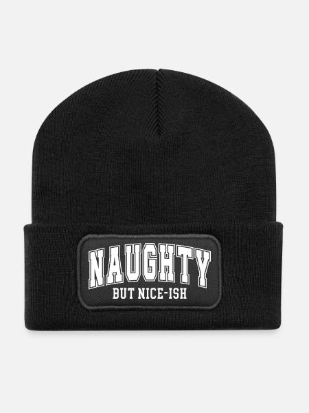 Naughty but Nice-ish Typography Gift Dirty - Recycled Patch Beanie - black