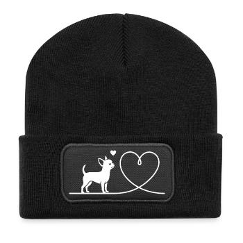 Chihuahua Silhouette with Heart Minimalist - Recycled Patch Beanie - black - Front