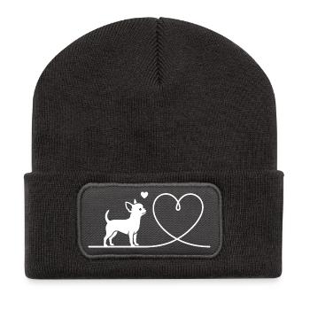 Silhouette de chihuahua avec cœur minimaliste - Beanie recyclé à patch - charbon - Devant