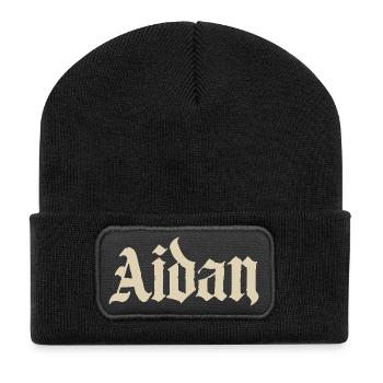 Aidan Gothic Name Design - Recycelte Patch Beanie - Schwarz - Vorne