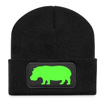 Nilpferd  Silhouette Leuchtend Grün - Recycelte Patch Beanie - Schwarz - Vorne