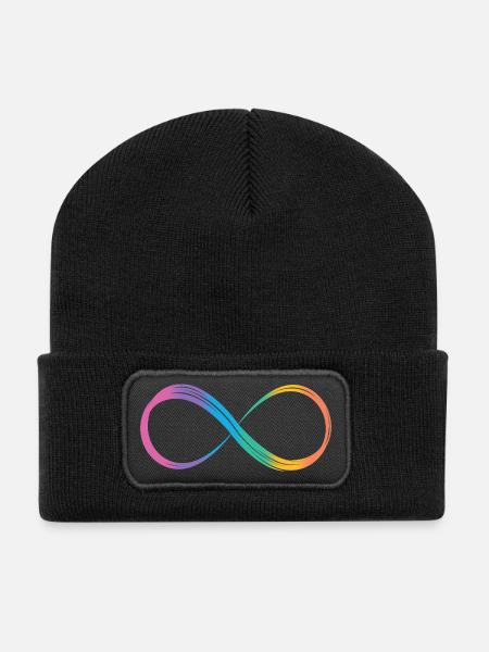Unendlichkeitszeichen Regenbogen Autismus-Spektrum - Recycelte Patch Beanie - Schwarz