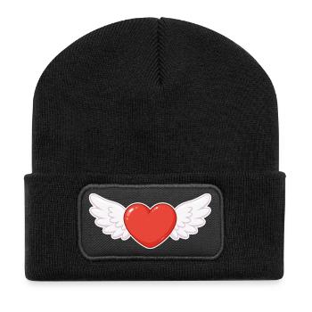Geflügeltes Herz Kawaii-Druck - Recycelte Patch Beanie - Schwarz - Vorne