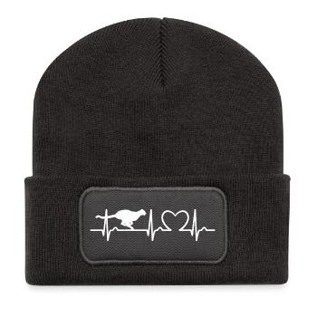 Gepard EKG Kurve - Herzkurve - Puls - Recycelte Patch Beanie - Dunkelgrau - Vorne