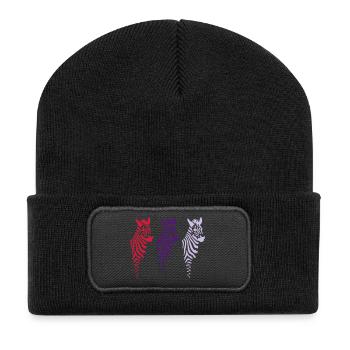 Three Zebras (b) - Recycelte Patch Beanie - Schwarz - Vorne