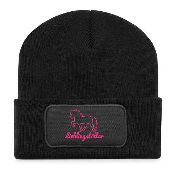 lieblingstoelter - Recycelte Patch Beanie - Schwarz - Vorne
