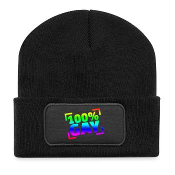 100 Gay / CSD - Recycelte Patch Beanie - Schwarz - Vorne