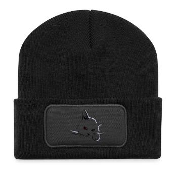 chat cat - Beanie recyclé à patch - noir - Devant