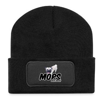 Mops Dich doch! Geschenk Hund Tier Haustier - Recycelte Patch Beanie - Schwarz - Vorne