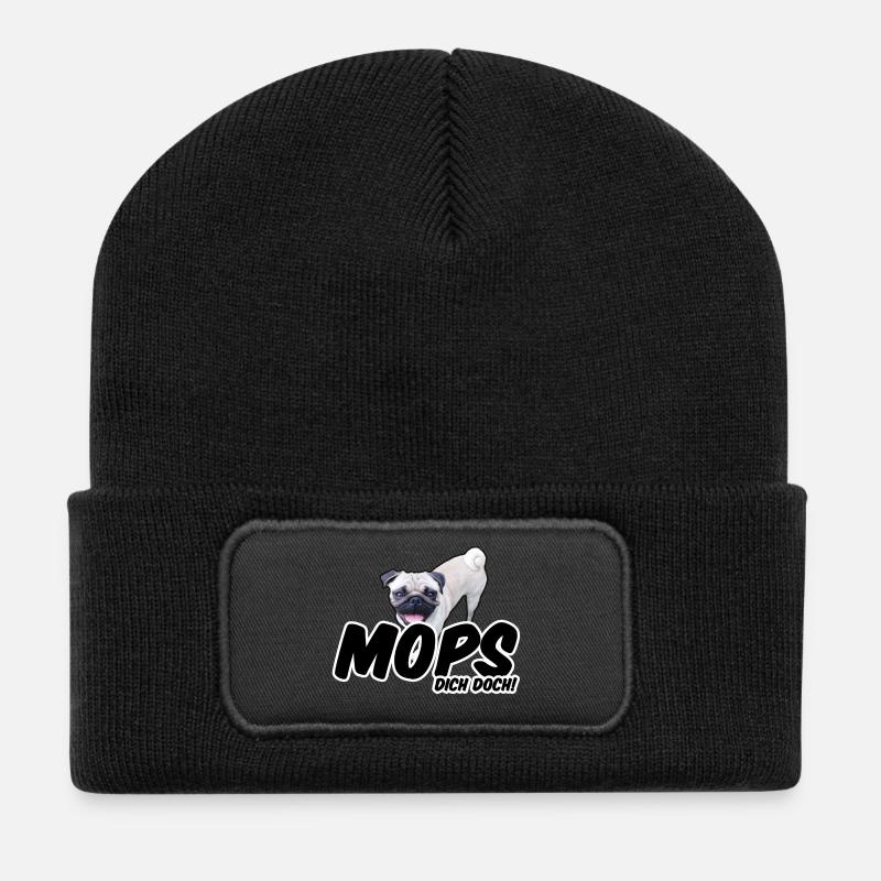 Mops Dich doch! Geschenk Hund Tier Haustier - Recycelte Patch Beanie - Schwarz