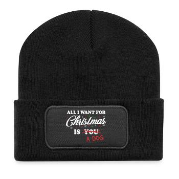 Tout ce que je veux pour Noël est un chien de Noël de chien - Beanie recyclé à patch - noir - Devant