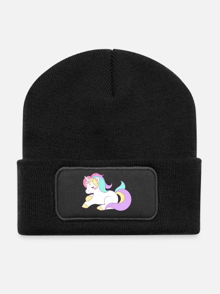 cute unicorn - Recycled Patch Beanie - black