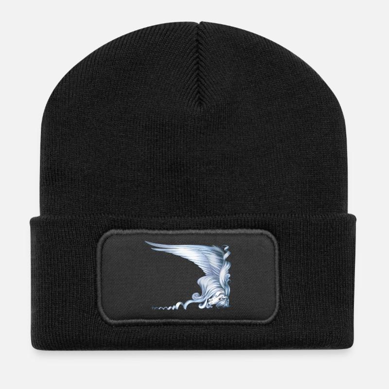 Pegasus-Kopf mit großen Flügeln - Recycelte Patch Beanie - Schwarz
