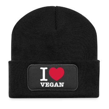 I love vegan - Recycled Patch Beanie - black - Front