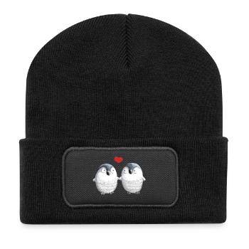 Pingouins amoureux - Pingouin - Oiseau - Amour - Coeur - Beanie recyclé à patch - noir - Devant