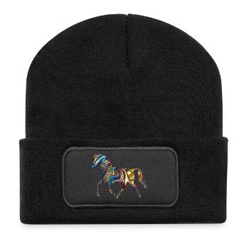 Pferd - bunt durch die Welt - Recycelte Patch Beanie - Schwarz - Vorne