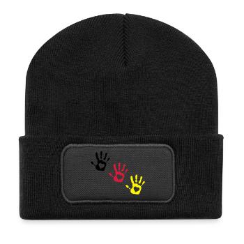 Deutsch Händen Herzen 3c 3c diag - Recycelte Patch Beanie - Schwarz - Vorne