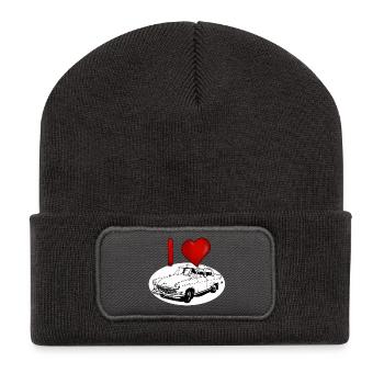 Herzliebe für Oldtimer Wolga M21 - Recycelte Patch Beanie - Dunkelgrau - Vorne