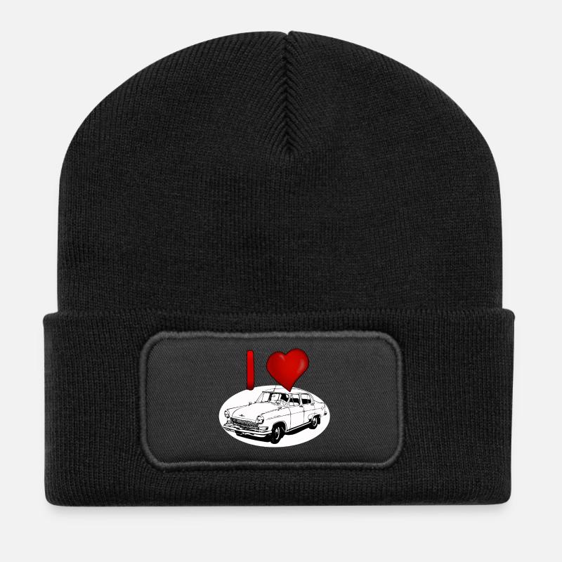 Herzliebe für Oldtimer Wolga M21 - Recycelte Patch Beanie - Schwarz