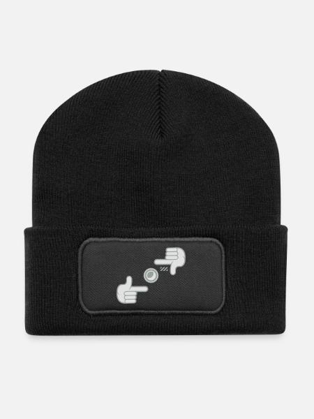 Comic Cartoon Hände Kamera Foto - Recycelte Patch Beanie - Schwarz