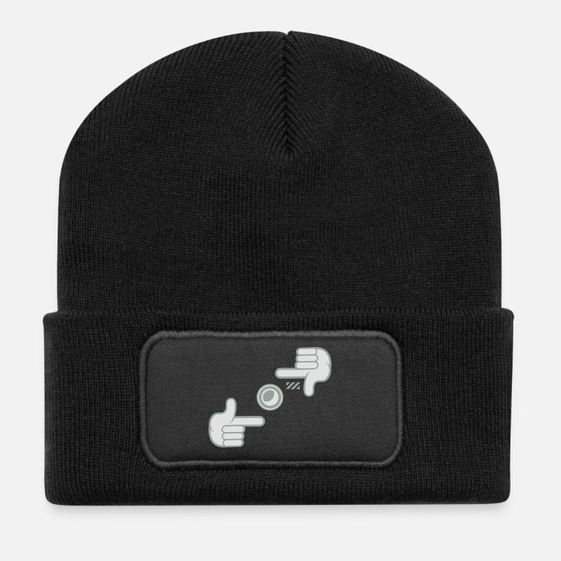 Comic Cartoon Hände Kamera Foto - Recycelte Patch Beanie - Schwarz