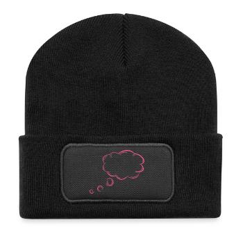 Gedankenblase Blase Gedanken Rosa - Recycelte Patch Beanie - Schwarz - Vorne