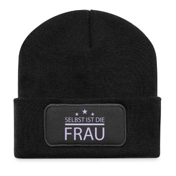 Selbst ist die Frau - Recycelte Patch Beanie - Schwarz - Vorne