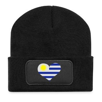 Uruguay Herz; Heart Uruguay - Recycelte Patch Beanie - Schwarz - Vorne