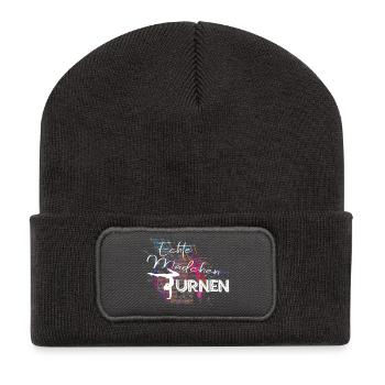 Echte Mädchen Turnen Geschenkidee für Turnerin - Recycelte Patch Beanie - Dunkelgrau - Vorne