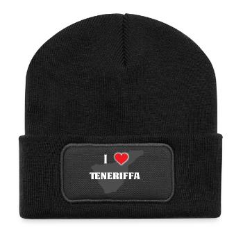 I love TENERIFFA - Ich liebe Teneriffa, Kanaren - Recycelte Patch Beanie - Schwarz - Vorne