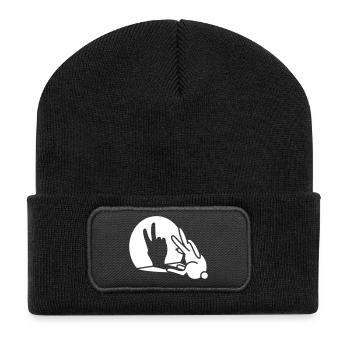 Lapin ombre main anniversaire deux 2 ans - Beanie recyclé à patch - noir - Devant