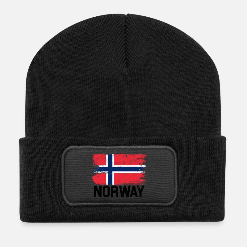 Nordic Grunge Norway Flag - Recycled Patch Beanie - black