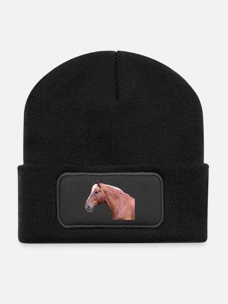 Pferdekopf Pferd Dressurpferd Pferderasse Reiter - Recycelte Patch Beanie - Schwarz
