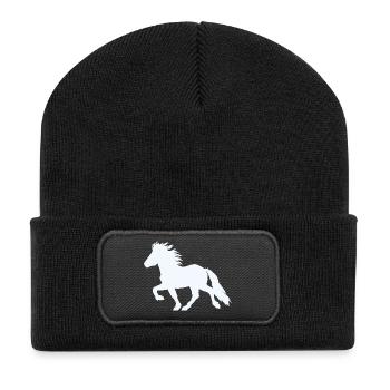 Islandpferd 6, Edler Tölter - Recycelte Patch Beanie - Schwarz - Vorne