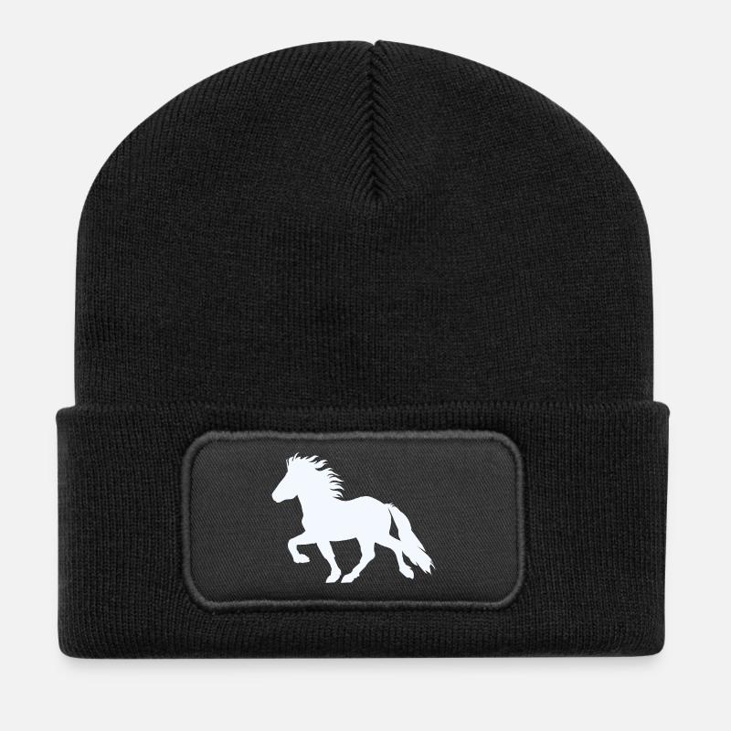 Töltendes Islandpferd 6, Edler Isländer  - Recycelte Patch Beanie - Schwarz