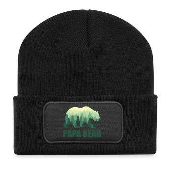 Papa Bear Daddy Vater Dad Opa Vatertag Papi - Recycelte Patch Beanie - Schwarz - Vorne