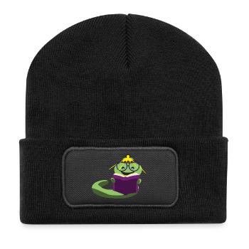 Un rat de bibliothèque avec une lampe frontale lit encore la nuit - Beanie recyclé à patch - noir - Devant