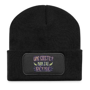 Une sieste ? Nan j'ai bêtise humour bébé naissance - Beanie recyclé à patch - noir - Devant